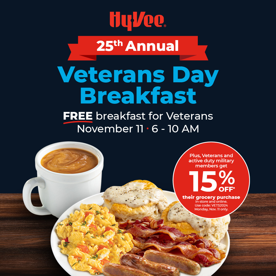 Hy Vee Veterans Breakfast 2025 Dates Clare Desirae